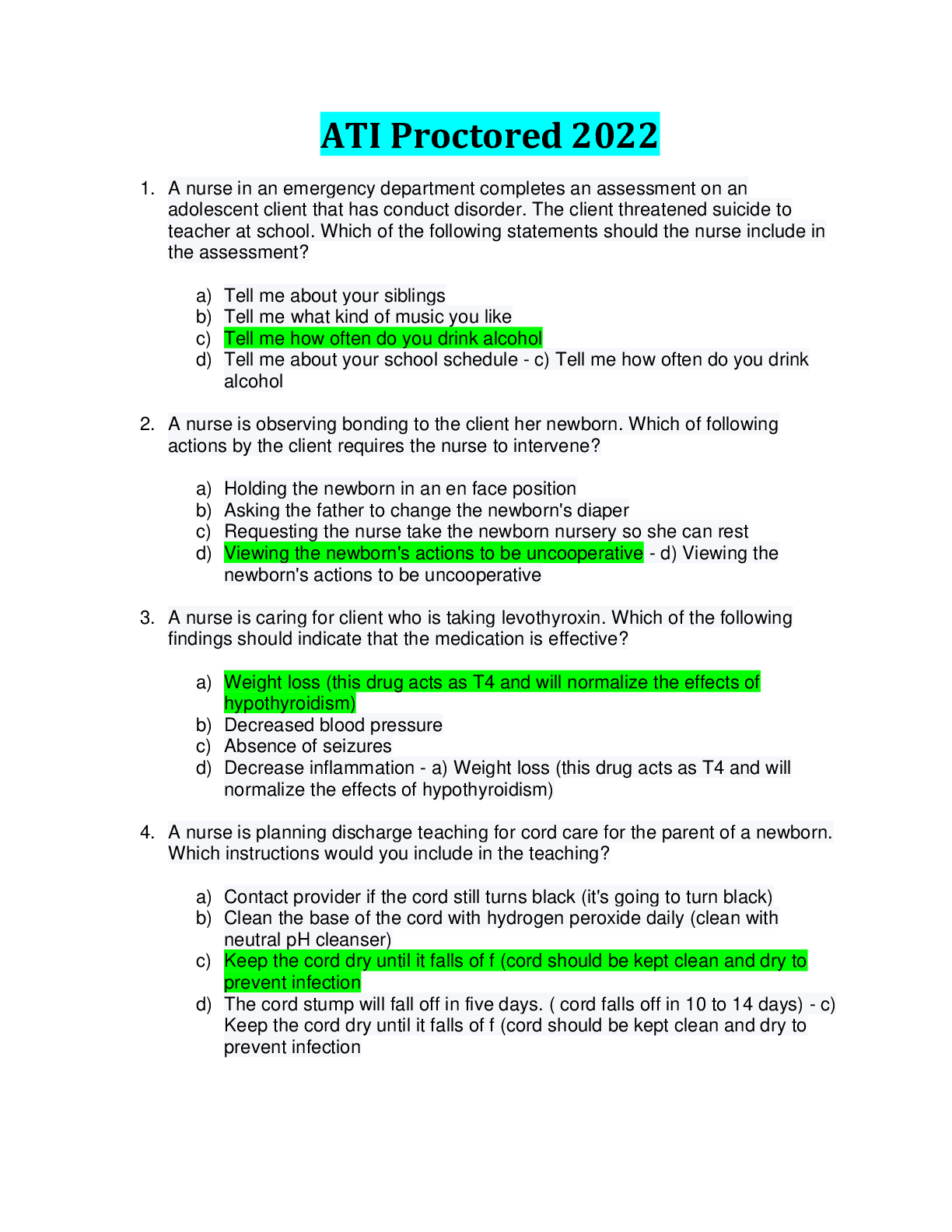 Preview image for ATI Proctored 2022 (solved) and Graded.?